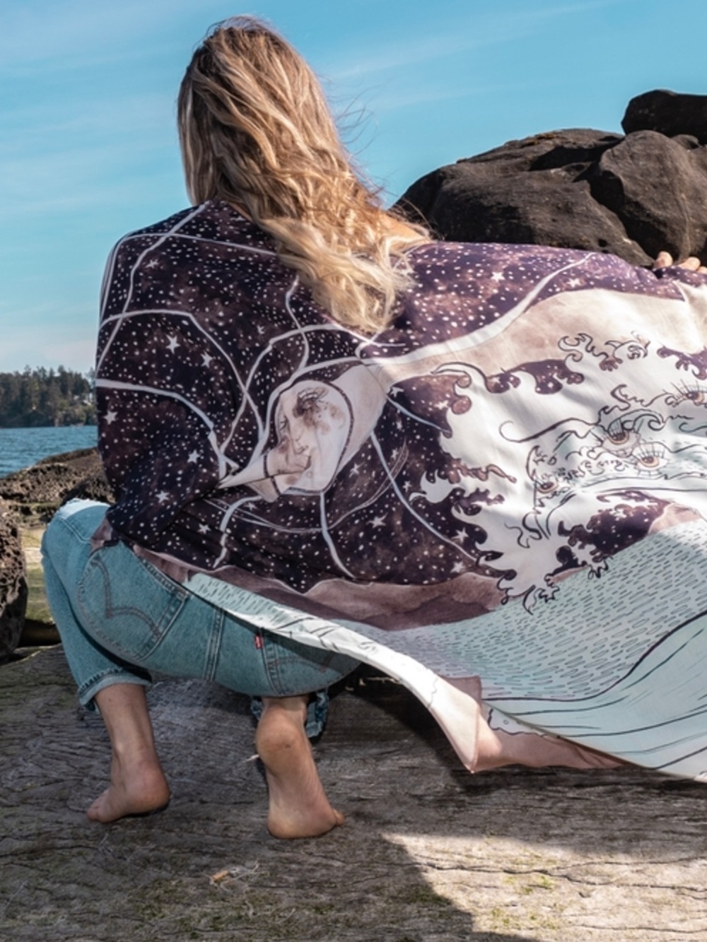 MARKET OF STARS Moonstruck Starduster Bamboo Bohemian Kimono One Size VGUC